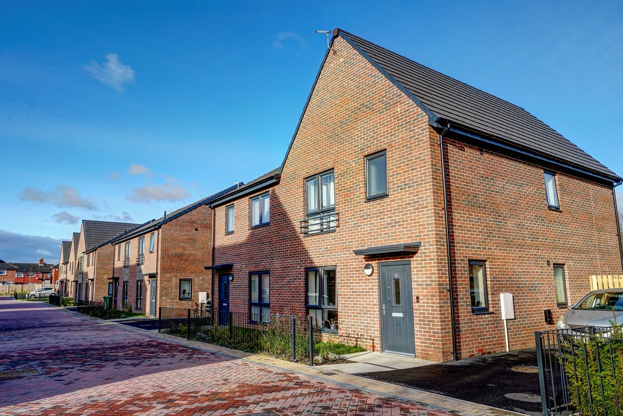 a row of new houses from the front